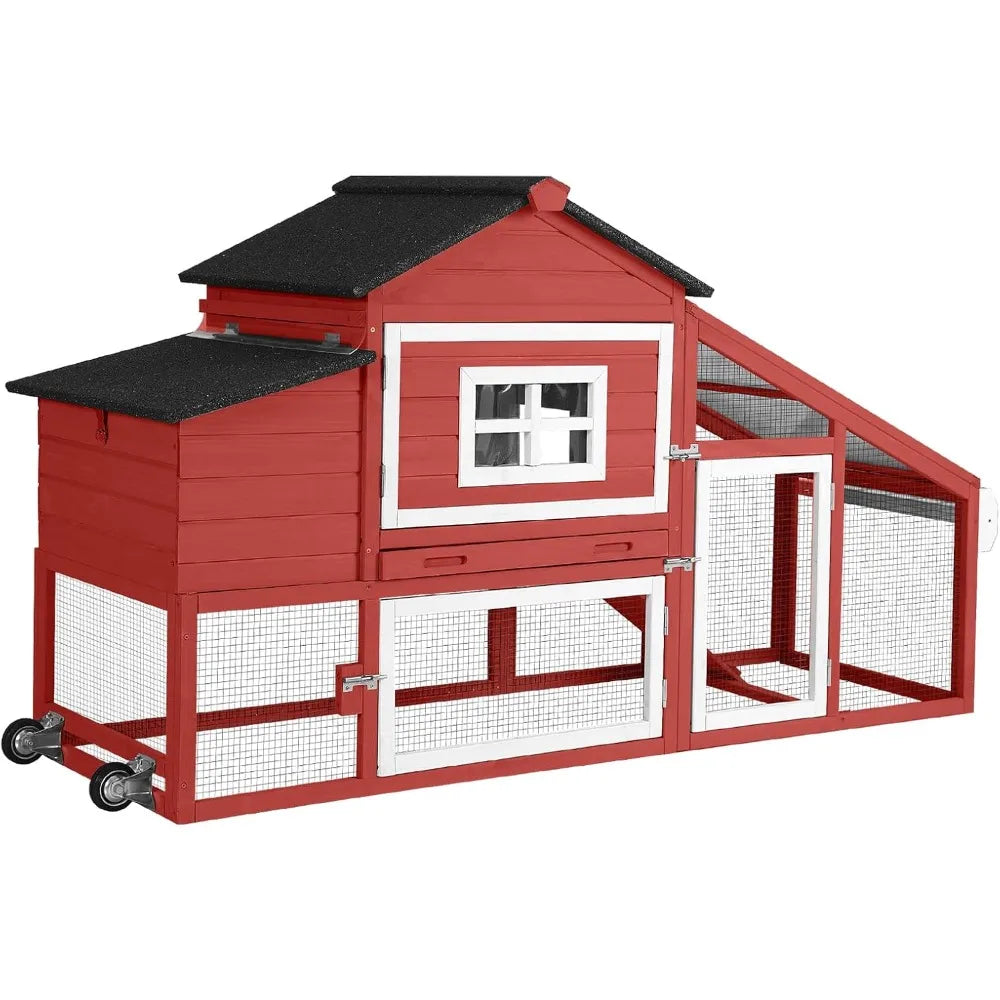 Image of Rabbit Hutch Outdoor Mobile Chicken Coop With Wheels Wooden Bunny Cage Large Duck House With Run Uv Roofred from Edmene LLC