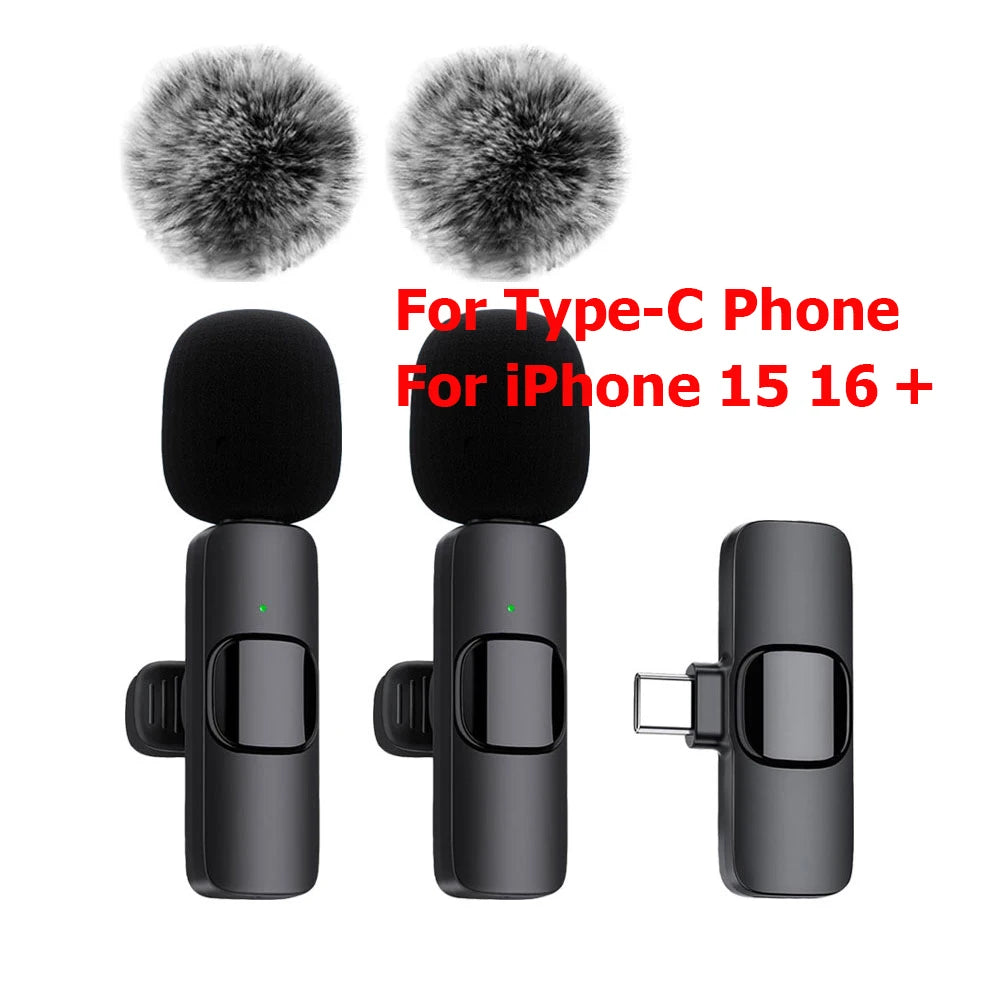 Mini Wireless Lavalier Microphone Windproof Wool Replaceable Lavalier Microphone for iPhone YouTube Vlog Audio Recording