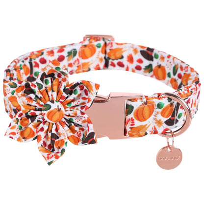 DOGWONG Fall Dog Collar with Bowtie - Fall Thanksgiving Dog Collar Soft Cotton Autumn Dog Collar - Halloween Puppy Necklace for Small Medium Large Dog
