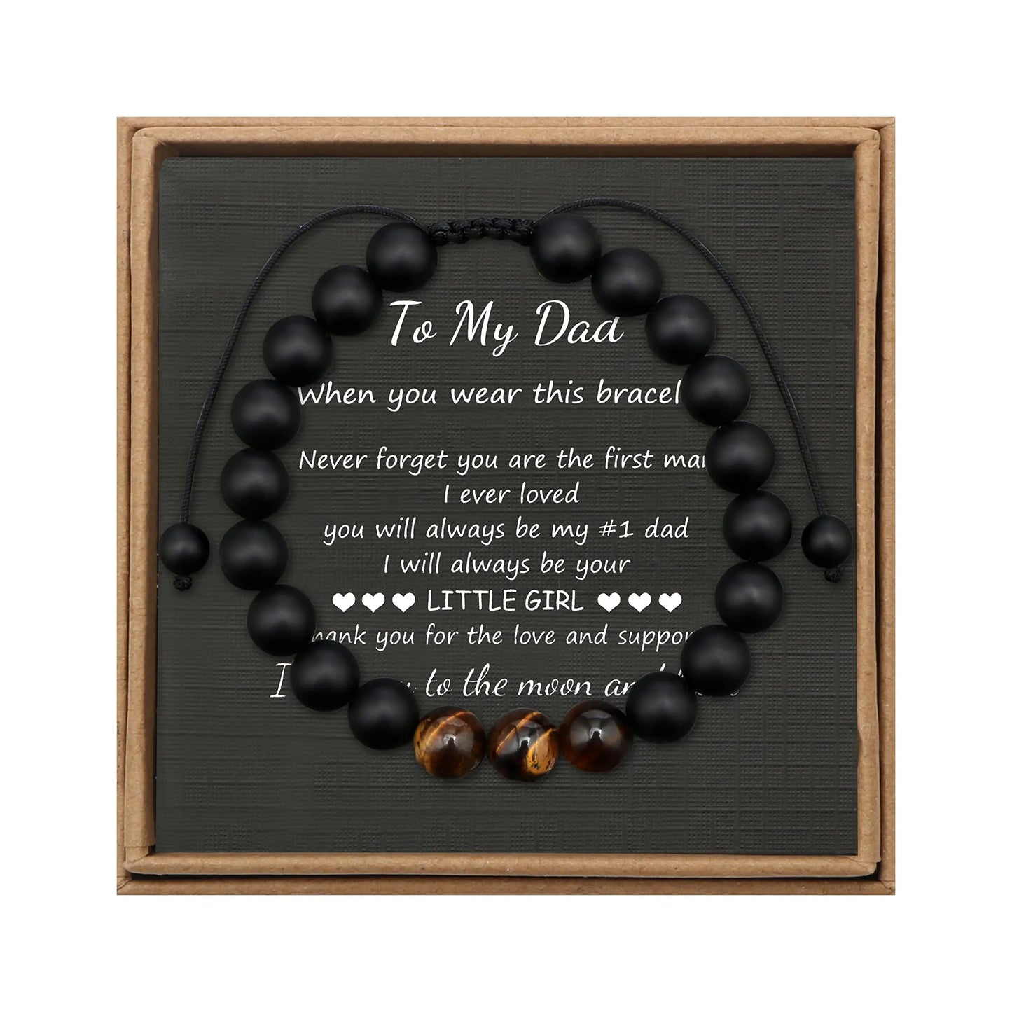 JoycuFF Christmas Thanksgiving Fathers Day Birthday Gifts for Dad To My Dad Bead Bracelets for Men Tiger Eye Bracelet Handmade Jewelry Adjustable