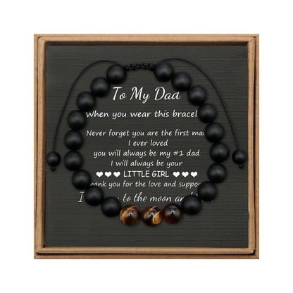 JoycuFF Christmas Thanksgiving Fathers Day Birthday Gifts for Dad To My Dad Bead Bracelets for Men Tiger Eye Bracelet Handmade Jewelry Adjustable