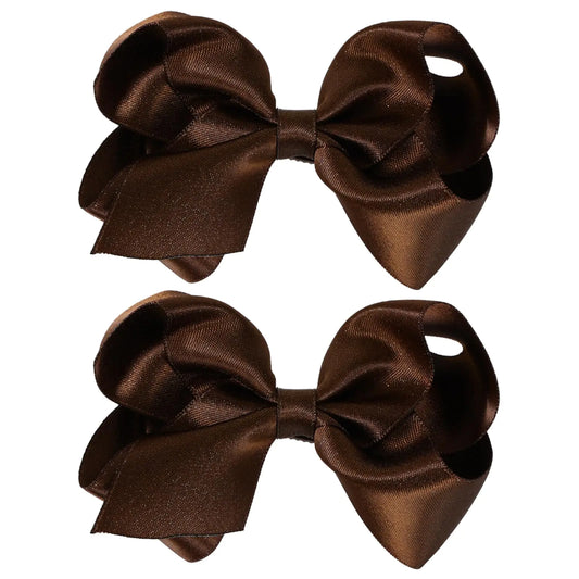 2 Pcs 4 inch Big Hair Bows for Girls Glitter Turftan Brown Grosgrain Ribbon Alligator Clips Teens Toddlers Kids Women Solid Color Fall Thanksgiving Hair Decor Accessories Gift