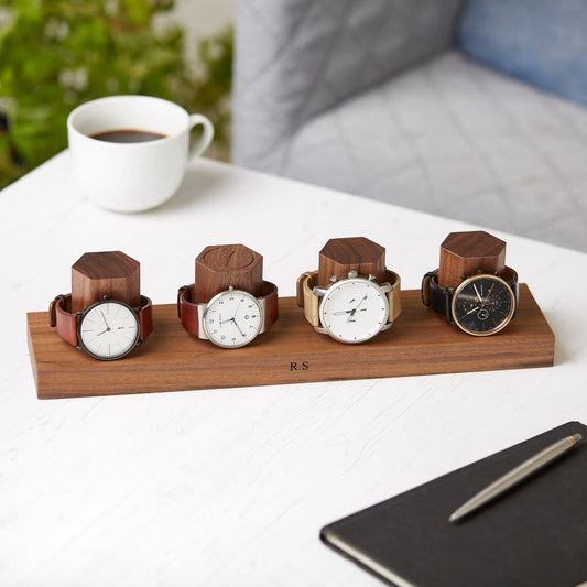 4 slot Wood Watch Holder brown hexagon shape