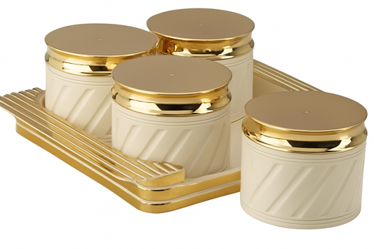 Off White Marble Design Ceramic Storage Jar Set with Tray – 4-Piece,