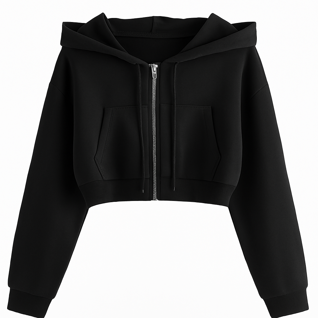Image of Cropped Zipper Hoodie for Women-Black (Size-M) from Edmene LLC