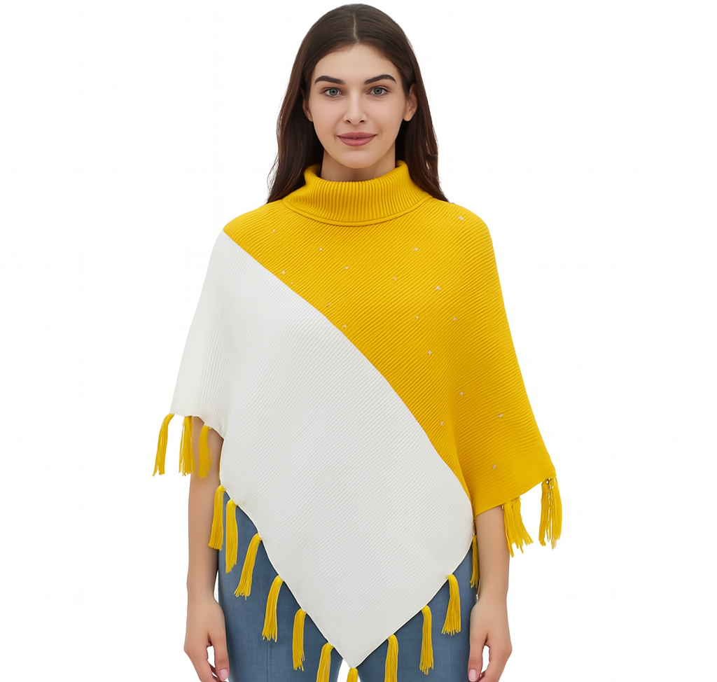 Women & Girls Poncho for winters | Beautiful design poncho-Yellow &
