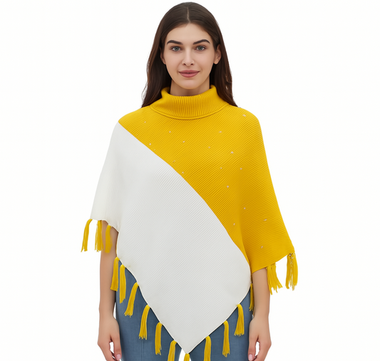 Women & Girls Poncho for winters | Beautiful design poncho-Yellow &