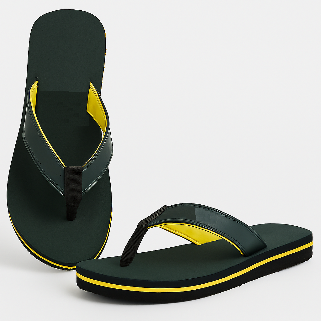 Image of Dark Green Flip-Flops with Yellow Accent Stripes (Size-6 UK) from Edmene LLC