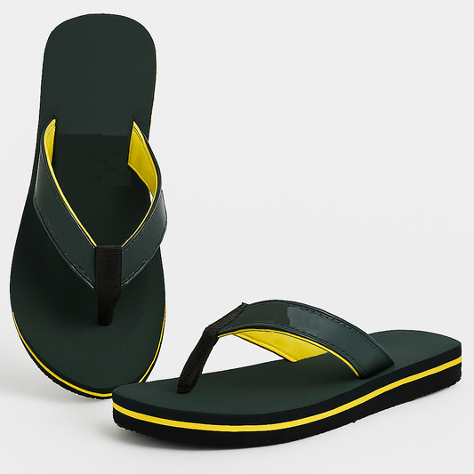 Image of Dark Green Flip-Flops with Yellow Accent Stripes (Size-6 UK) from Edmene LLC