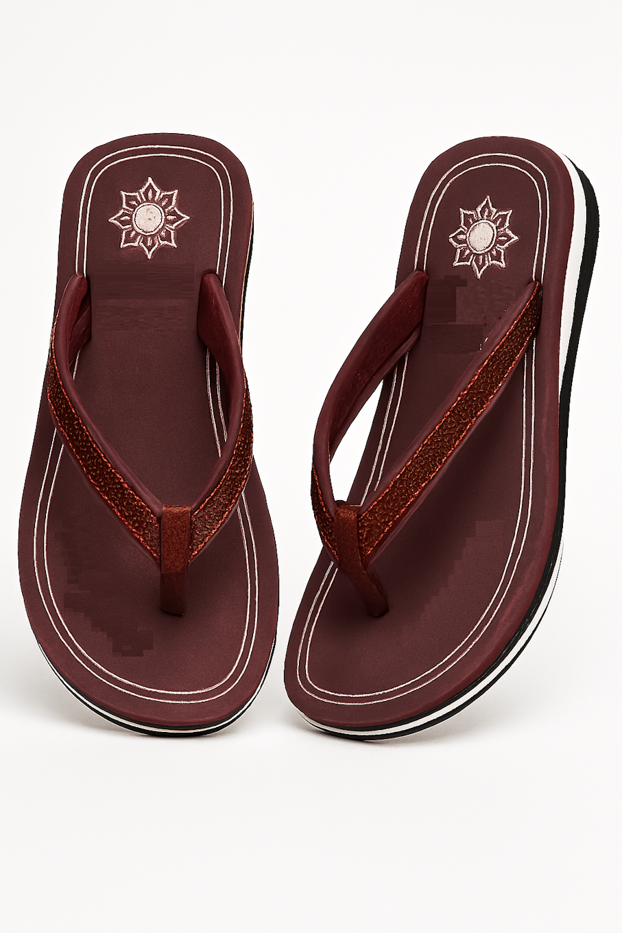 Image of Maroon Flip-Flops with Embroidered Floral Design (Size-7 UK) from Edmene LLC