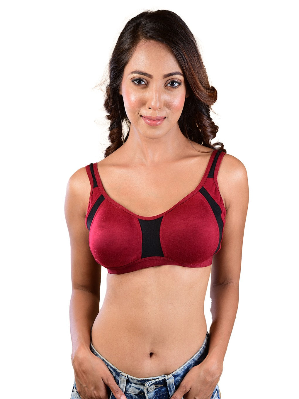 Image of Sports Bra For Women-Maroon & Black (Size-L) from Edmene LLC