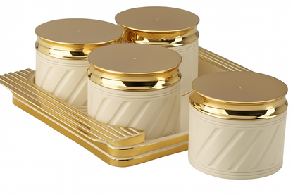 Off White Marble Design Ceramic Storage Jar Set with Tray – 4-Piece,