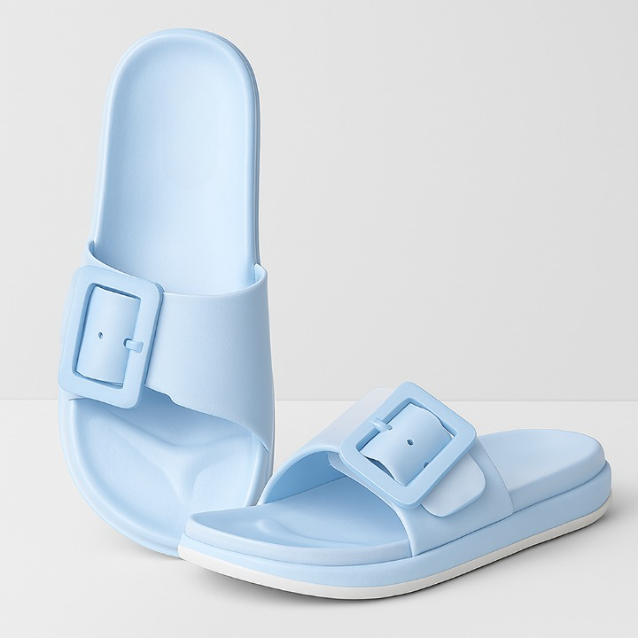 Image of Stylish Blue Slide Sandals with Buckle Accent (Size-10 UK) from Edmene LLC