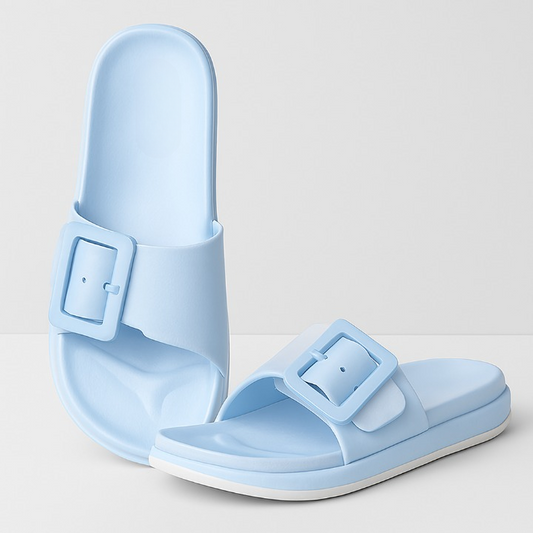 Image of Stylish Blue Slide Sandals with Buckle Accent (Size-10 UK) from Edmene LLC