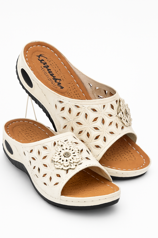 Image of Women's Slip-On Sandals – Floral Cut-Out Design, Cushione... from Edmene LLC