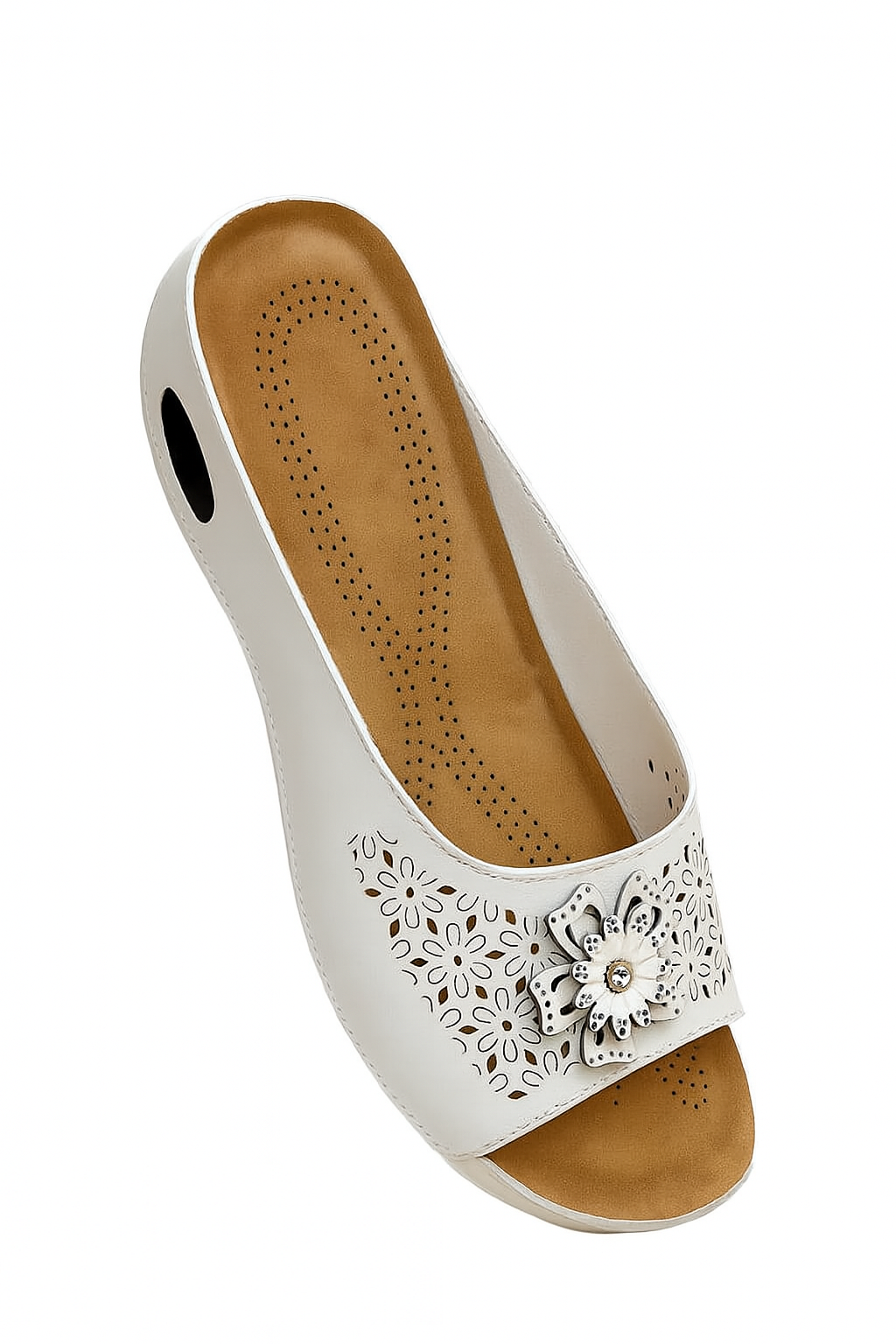 Image of Women's Slip-On Sandals – Floral Cut-Out Design, Cushione... from Edmene LLC