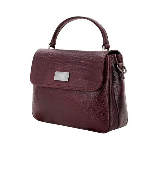 Image of A.E Maroon Leather Hand & Sling Crossbody Bag for Women a... from Edmene LLC