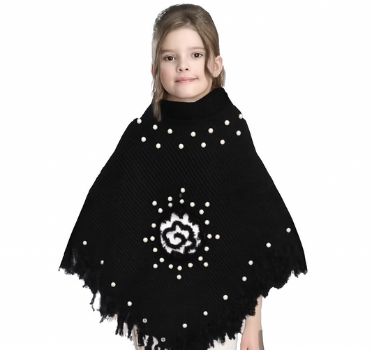 Women & Girls Poncho for winters | Beautiful design poncho-Black-01
