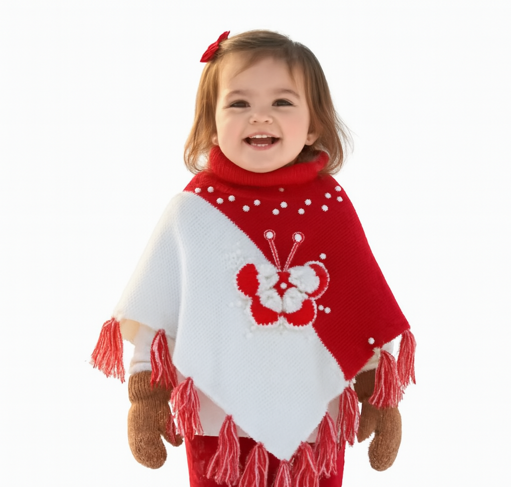 Women & Girls Poncho for winters | Beautiful design poncho-Red & White