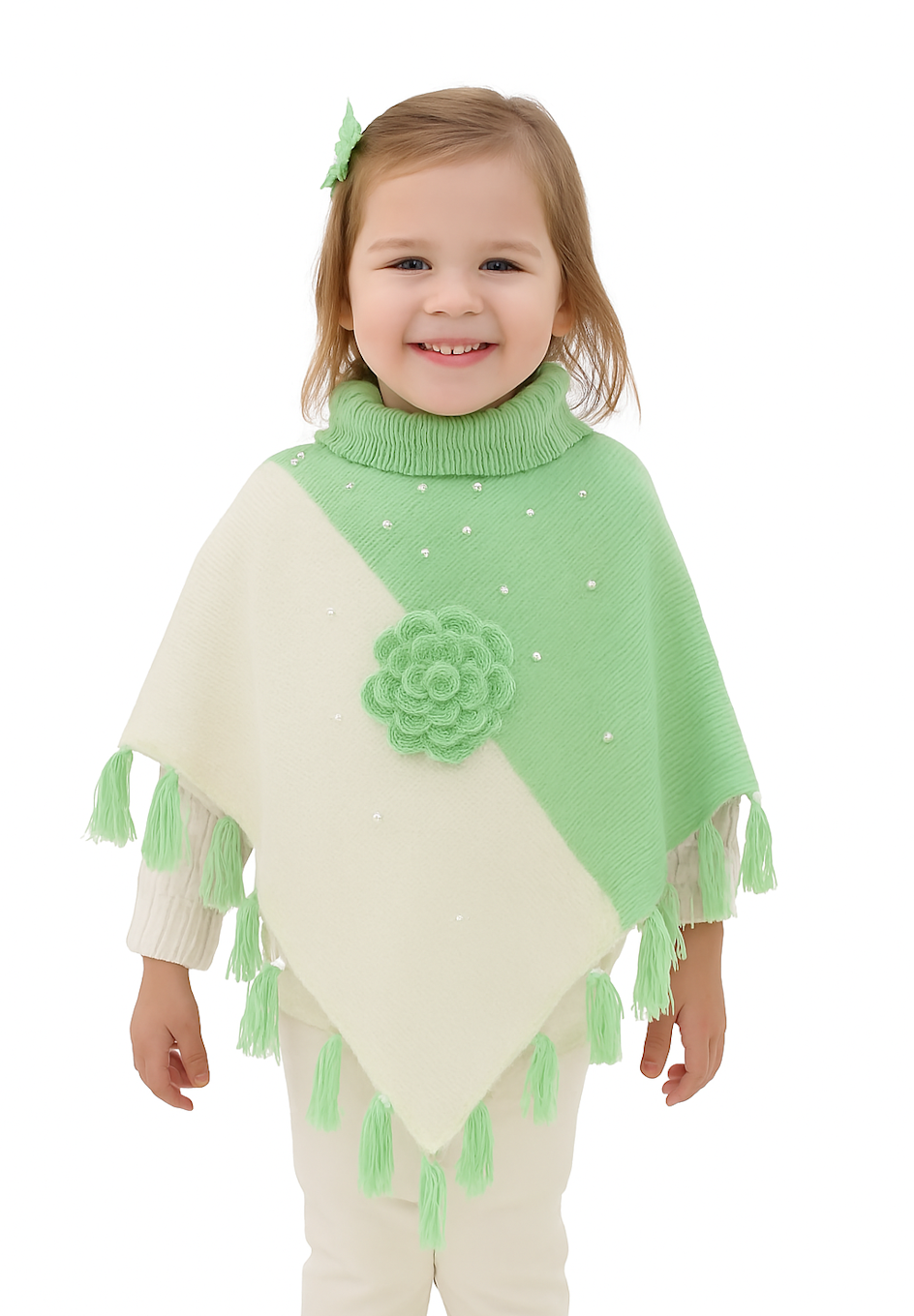Women & Girls Poncho for winters | Beautiful design poncho-Green &
