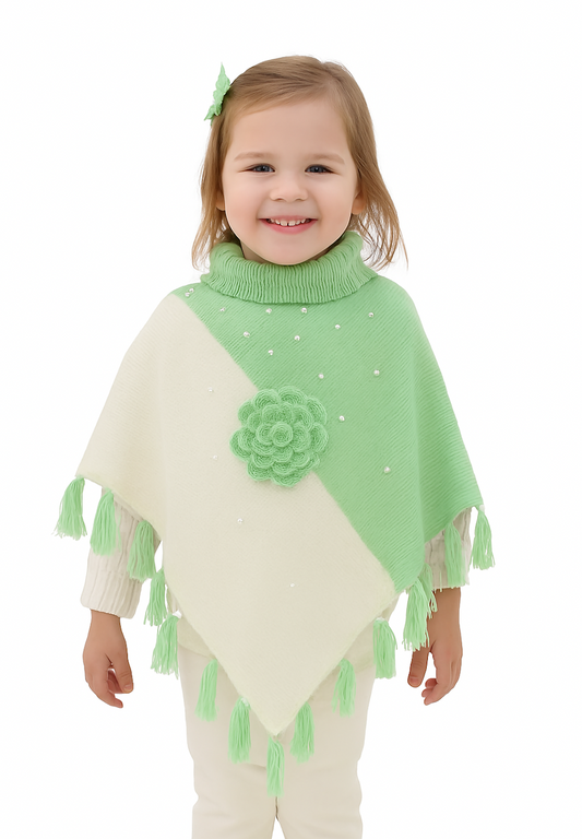 Women & Girls Poncho for winters | Beautiful design poncho-Green &