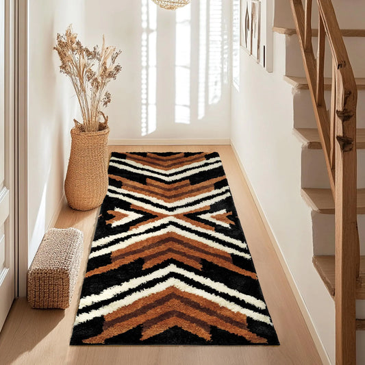 Tyrot Black Boho Long Bathroom Rugs Runner Non Slip Washable Western Aztec Bath Mats Rugs for Bathroom Hallway Plush Soft Absorbent Farmhouse Carpet for Bathroom Shower Kitchen 24x70 inch Brown