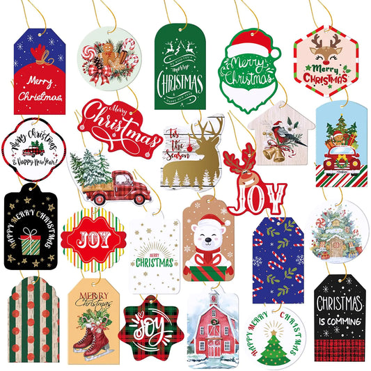 72Pcs Christmas Gift Tags with String Gift Tags for Christmas Presents Christmas Tags for Gifts DIY Christmas Holiday Gift Wrapping and Candy Bag Packaging，24 Styles