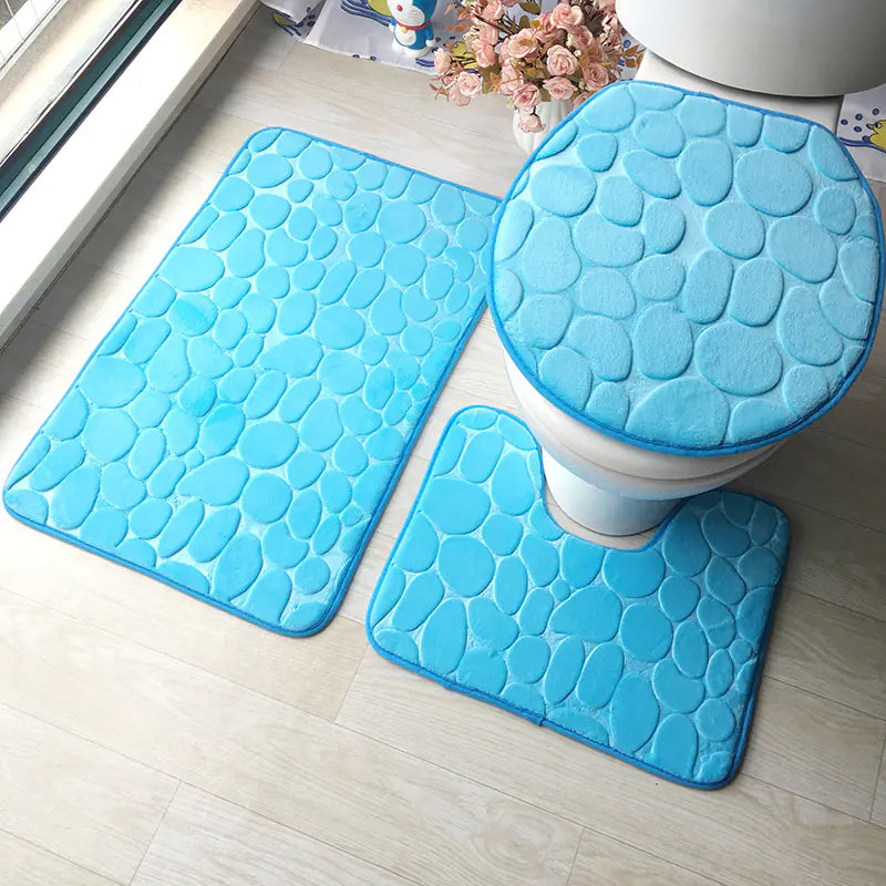 Pebble Print Plush Bathroom Mat Set (3 Pieces)
