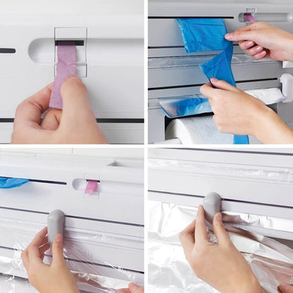 6in1 Wall Mounted Kitchen Rack Towel Holder Foil Roll Organizer Film