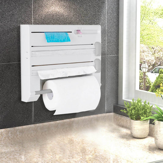 6in1 Wall Mounted Kitchen Rack Towel Holder Foil Roll Organizer Film