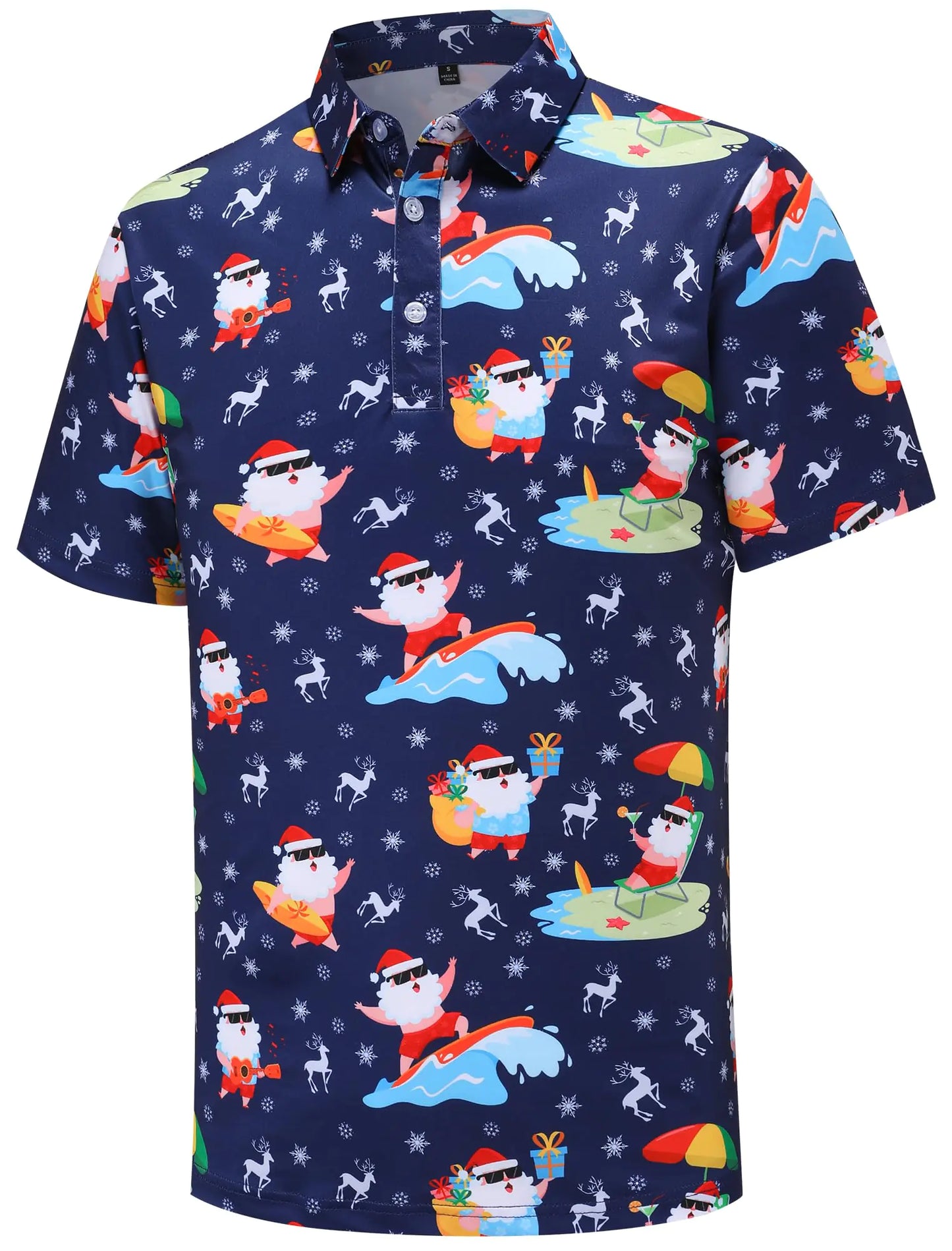 Christmas Shirts for Men Short Sleeve Funny Christmas Shirts for Men Santa Claus Ugly Christmas Vacation Golf Polo Shirts