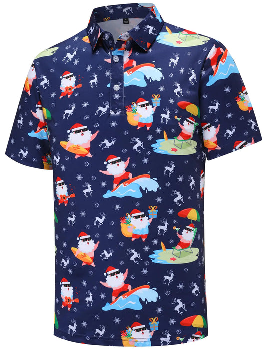 Christmas Shirts for Men Short Sleeve Funny Christmas Shirts for Men Santa Claus Ugly Christmas Vacation Golf Polo Shirts
