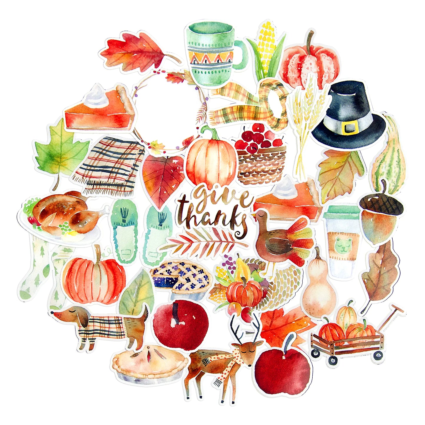 Navy Peony Cozy Thanksgiving Stickers (38 Pack) - Small Cute Waterproof and Durable | Aesthetic Autumn Decals for Water Bottles Laptops Scrapbook