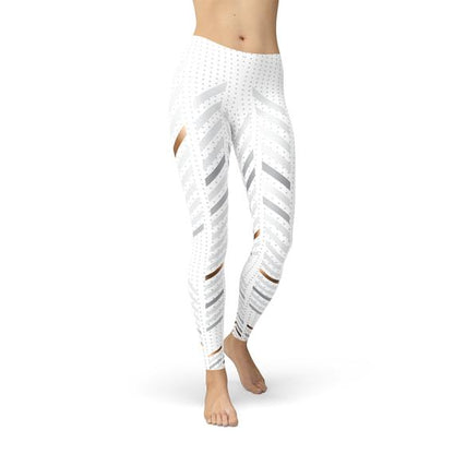 Image of Womens White Stripes Leggings from Edmene LLC