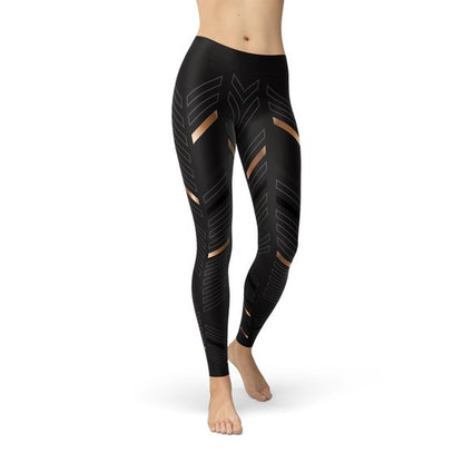 Image of Womens Sports Stripes Black Leggings from Edmene LLC