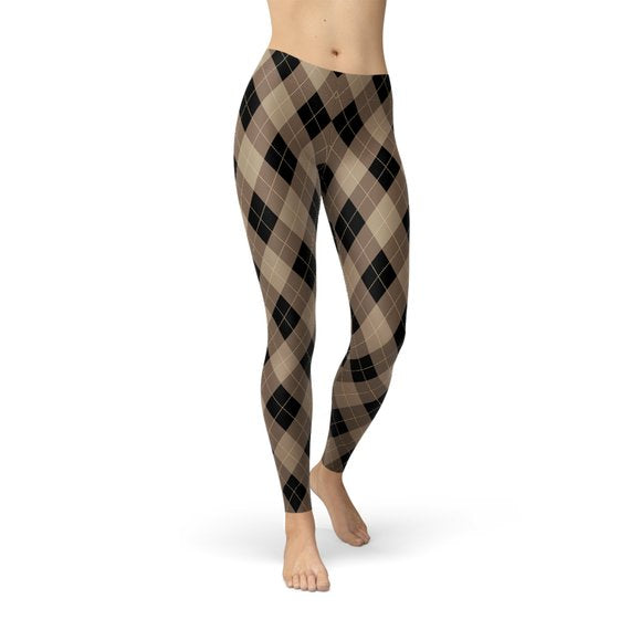 Image of Womens Beige Brown Argyle Leggings from Edmene LLC