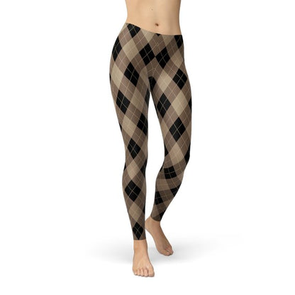 Image of Womens Beige Brown Argyle Leggings from Edmene LLC