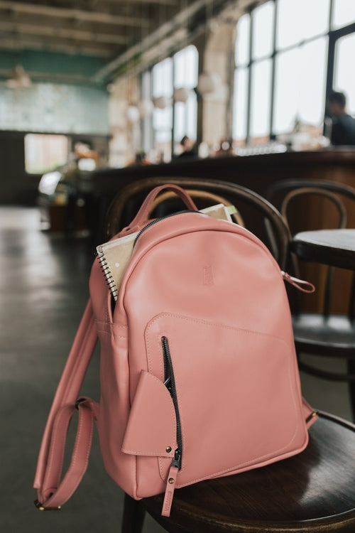 Pink Urban Leather Rucksack, Everyday Leather Backpack for Women,