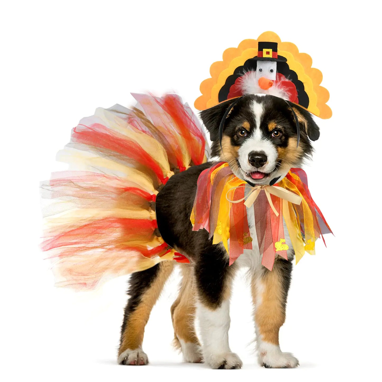 Vehomy Dog Thanksgiving Costume Pet Dog Turkey Headband Headwear Hat Puppy Thanksgiving Halloween Collar Dog Tutu Skirt Pet Halloween Turkey Costume for Cats Dogs 3Pcs