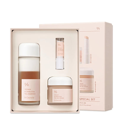 Dr.Ceuracle by leegeehaam Vegan Kombucha Tea Special Set - Korean Hydrating and Nourishing Skincare Gift Set included Essence Gel Cream Lip Balm