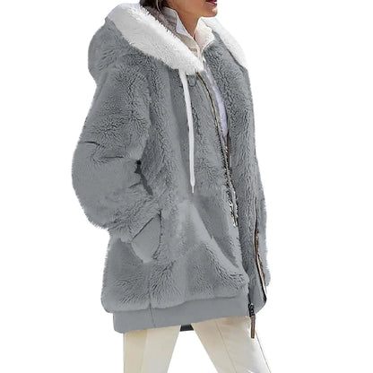 ChicCrate Log in Plus Size Womens Winter CoatPlus Coats Chaqueta Impermeable Para Mujer Women Fleece Jacket Teddy Coat For Long Fluffy Jackets Christmas Parkas(Light GrayXXL)