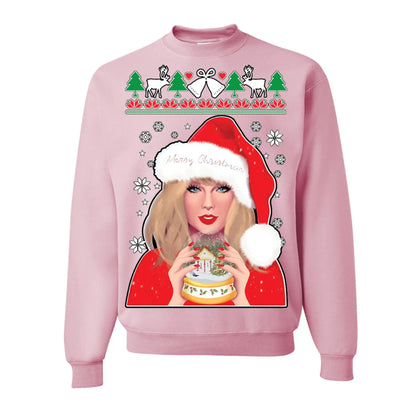 wild custom apparel Merry Christmas Ugly Christmas GRAPHIC CrewneckSweatshirt Light Pink 2XL