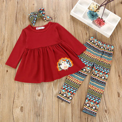 Kids' Cartoon Print 3-Piece Set for Fall and Thanksgiving