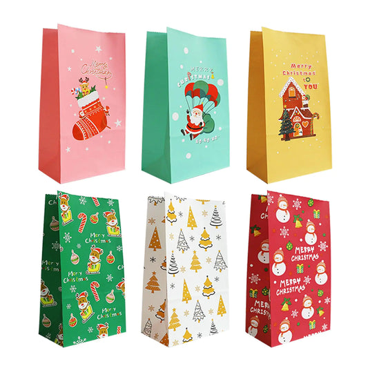 OIPKKUI Christmas Treat Bags 24 Pcs Christmas Gift Bags with Stickers Christmas Goody Bags Gift Treat Bags Party Supplies for Party Favors Holiday Goody (Christmas-A)
