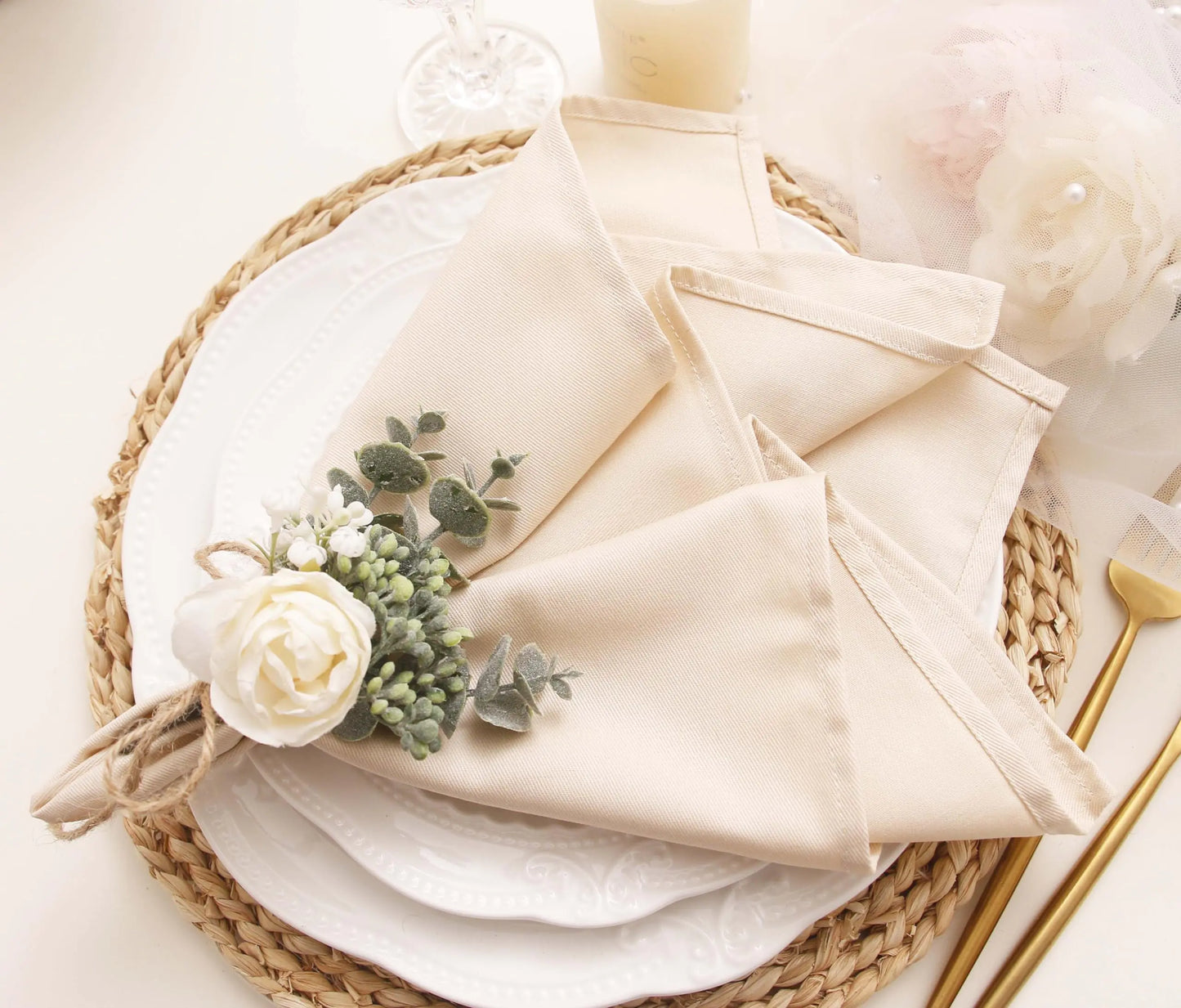 JINVASE Cotton Cloth Napkins Set of 12 Dinner Cloth Napkins Bulk Wedding Christmas Thanksgiving 17 * 17 (Champagne 12 Pack)