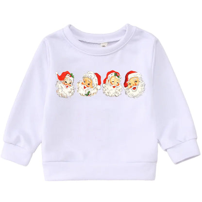 AG AGUU Christmas Sweatshirt for Toddler Boys Girls Santa Claus Head Pullover Shirt Crew Neck Tops Long Sleeve Winter Clothes(White5-6T)