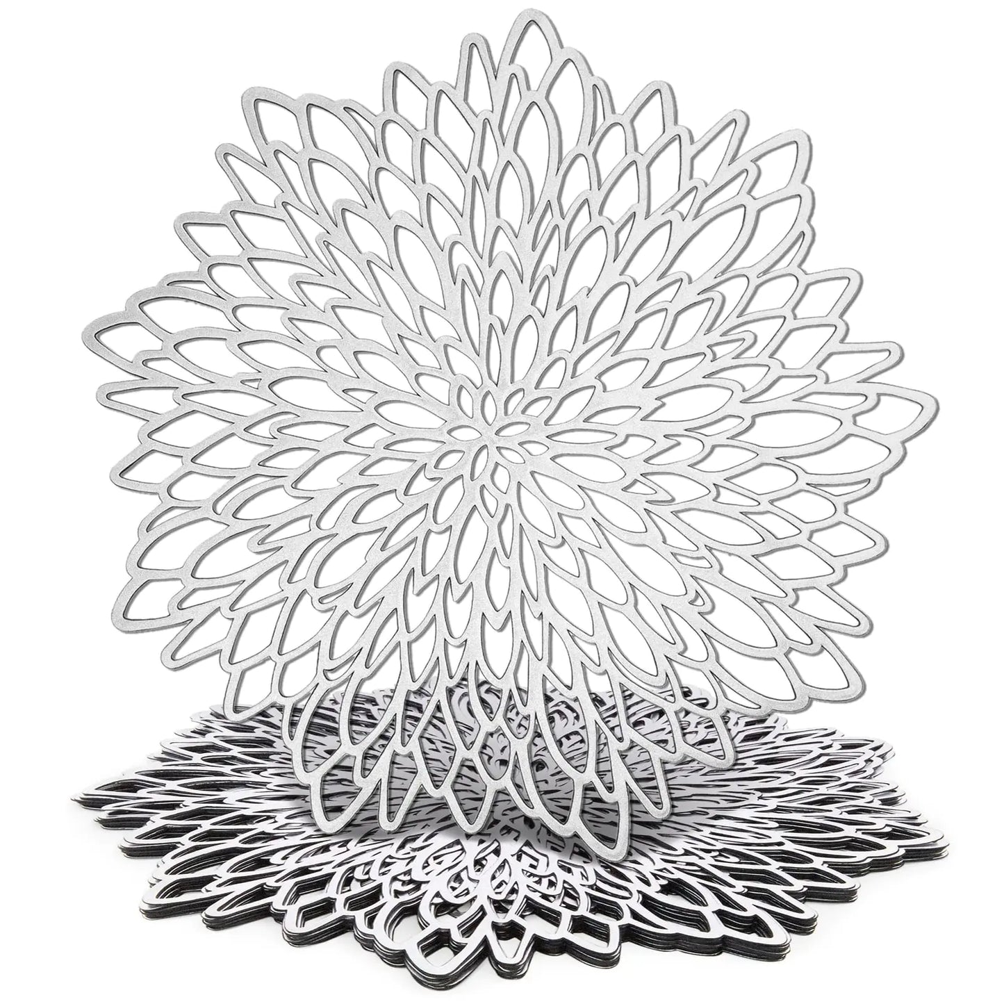 Juvale 10 Pack Silver Metallic Vinyl Placemats for Christmas Thanksgiving Leaf Design (14.4 in)