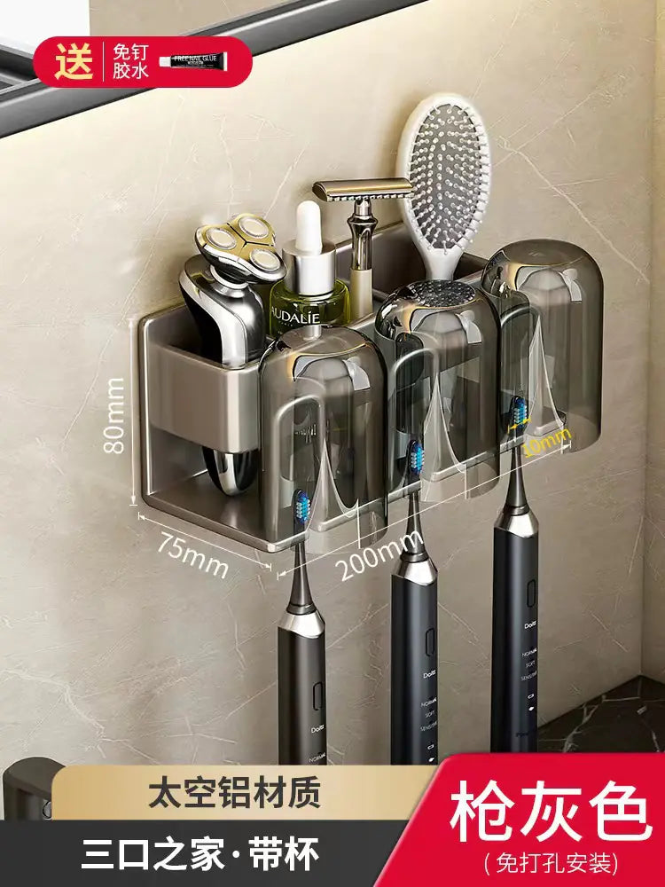 Wall-Mounted Toothbrush and Cup Holder for Bathroom
