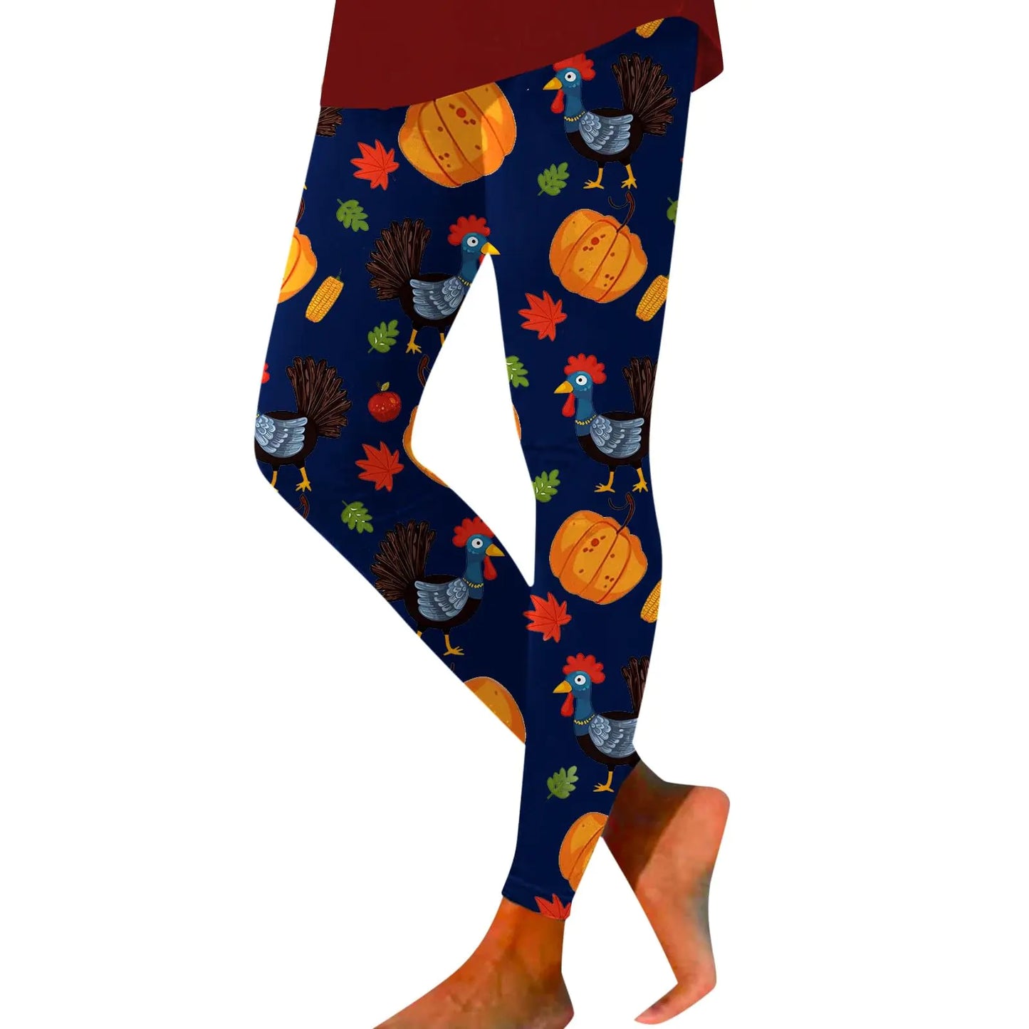 Gaexia Big Deal Days Womens Thanksgiving Leggings 2024 Turkey Pumpkin Wheat Printed High Waist Leggings Stretchy Yoga Pants Trousers Navy-5 Large