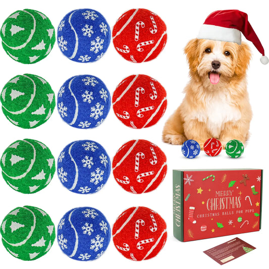 insum 12PCS Christmas Dogs Tennis Balls for Aggressive Chewers | Gift for Dogs Come with Greeting Card (2.5-12Pack)